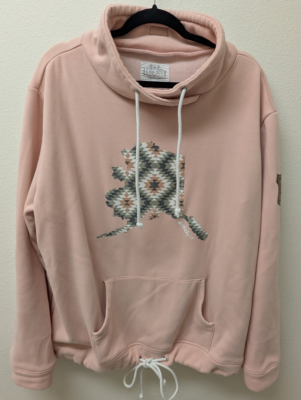 Cozy Pink Pullover Cowl Neck Sweater with Drawstring